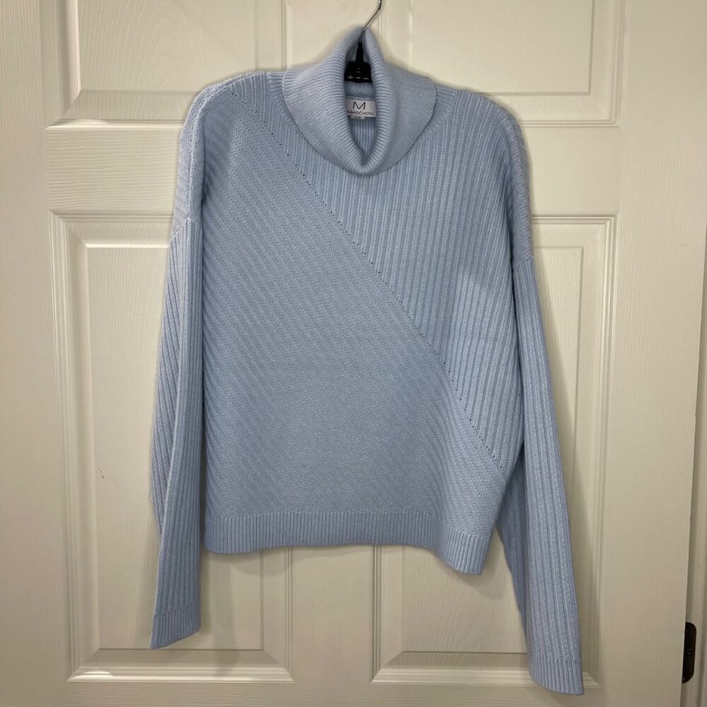 Magaschoni Turtleneck Sweater Women's Size Large Light Blue Ribbed Knit Rayon - Picture 2 of 10